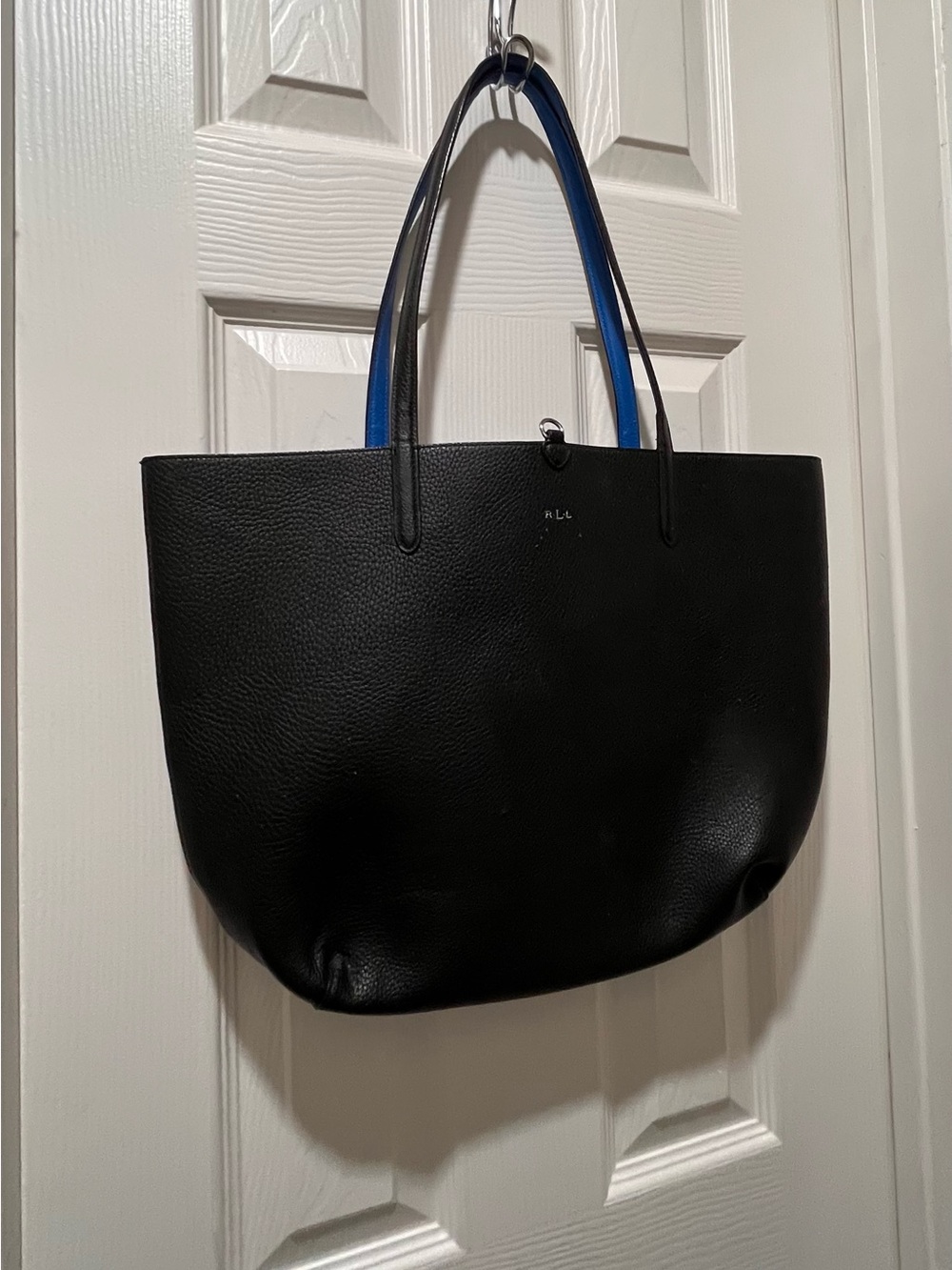 Polo by Ralph Lauren Reversible Black and Cobalt Blue Pebbled Tote Bag - Picture 1 of 8